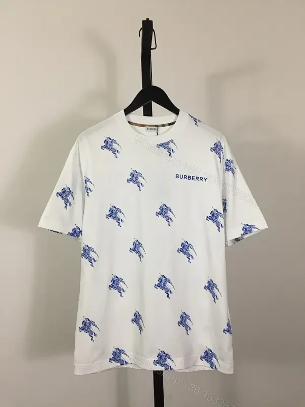White Burberry-Print Tee with Blue Motifs — view 1