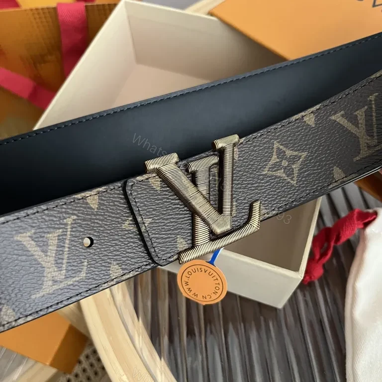 View 4 of Bold Monogram Leather Belt with Luxe LV-Style Hardware
