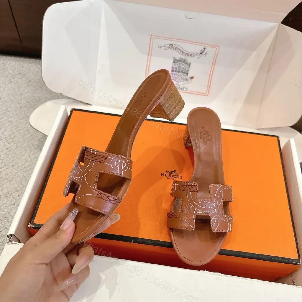 View 5 of Brown Leather Sandals with Signature Stitching Luxury Comfort