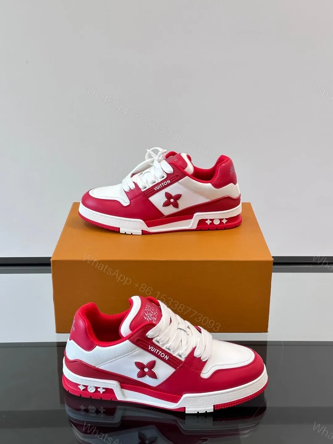 View 4 of LV Men Red White Leather Sneakers