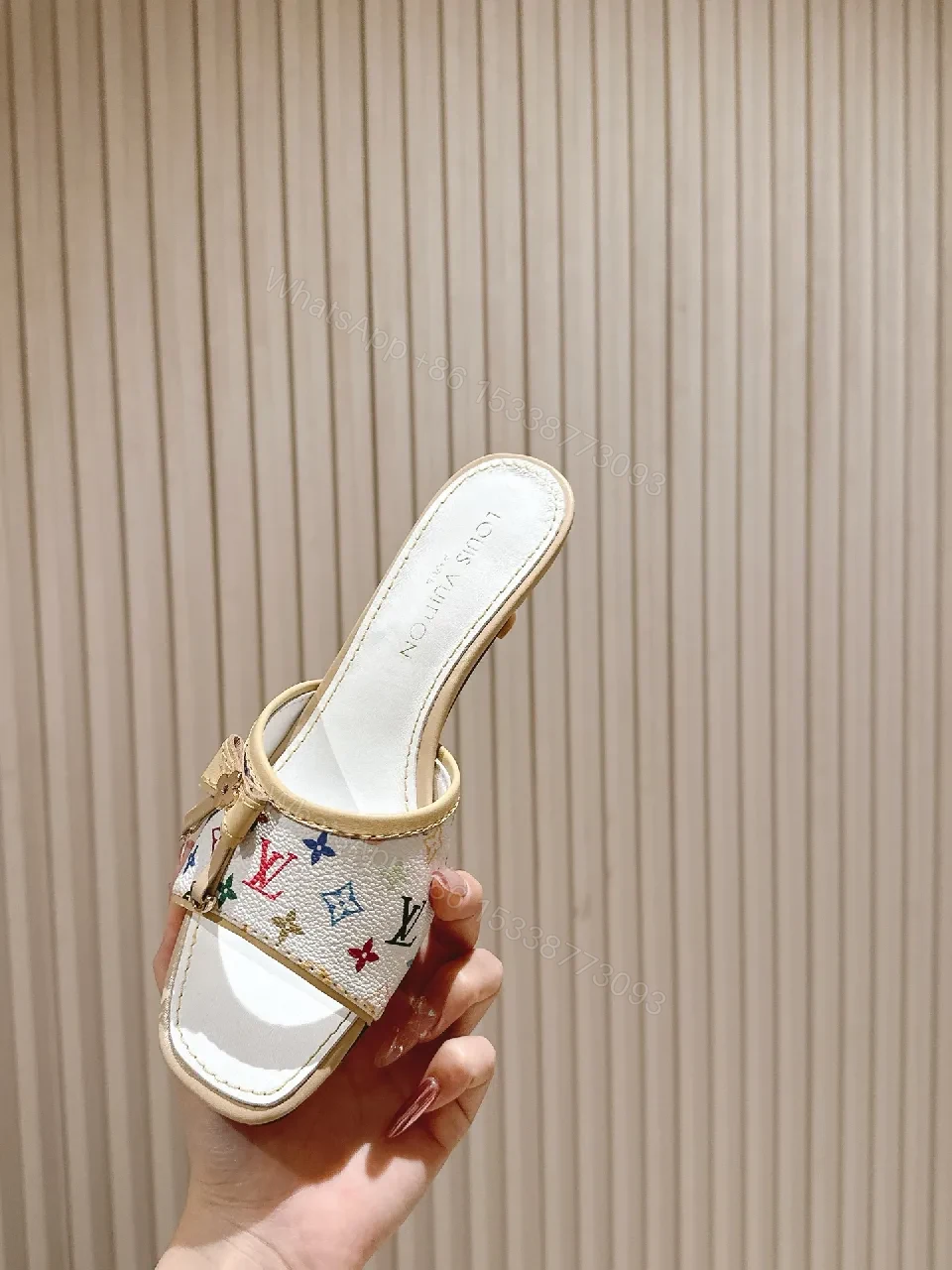 View 2 of Colorful Monogram Slide Sandals with Cushioned Footbed