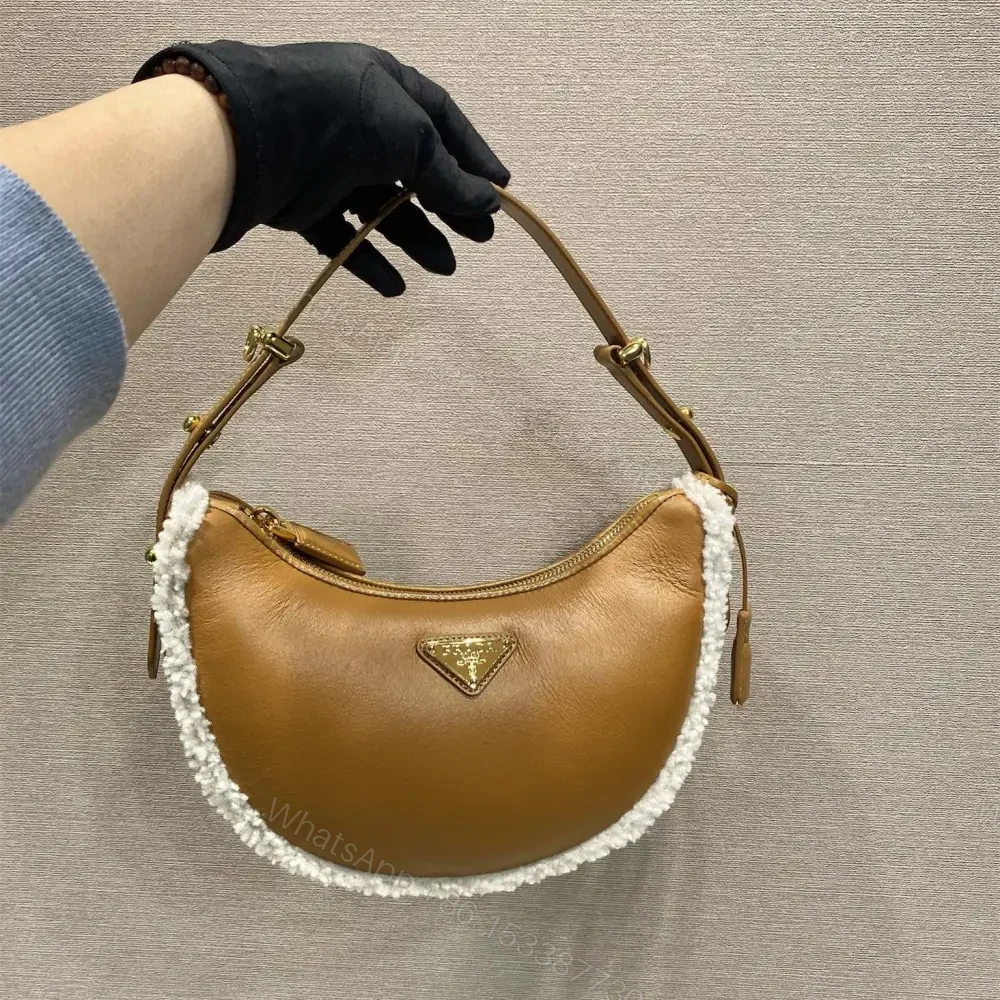 View 10 of 高仿Prada*Moon系列1BC194小羊皮羊毛半月包干邑色免檢版
