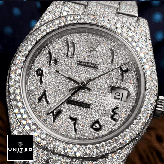View 5 of Rolex Datejust 116300 White Gold Diamond Arabic Dial Iced Out Replica