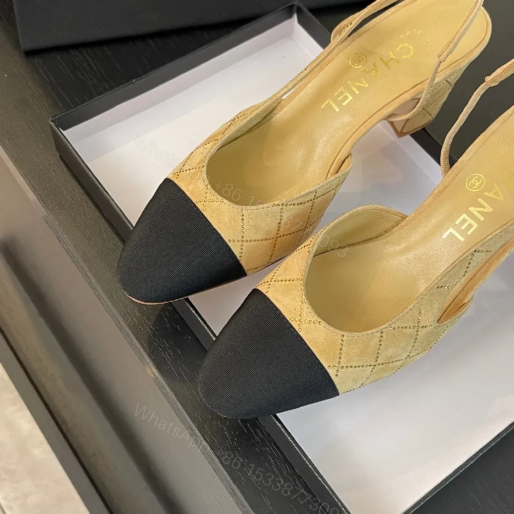 View 2 of Quilted Slingback Heels: Two-Tone, Block Heel, Luxe Style