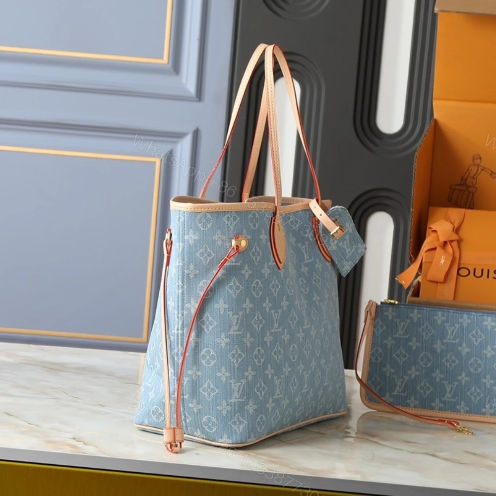 View 3 of Louis Vuitton Neverfull MM Bag Monogram Denim Blue 31Cm