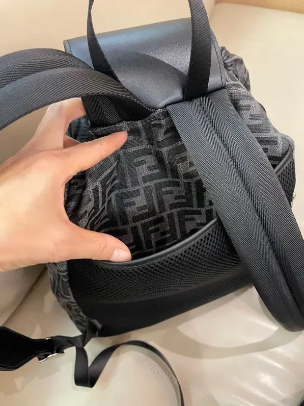 View 3 of Dark Gray & Black Monogram Backpack with Front Flap