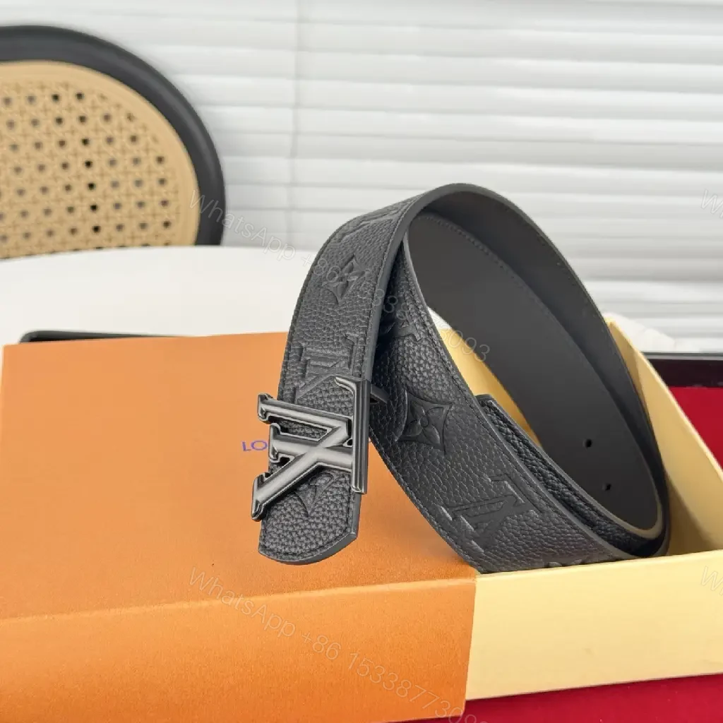 View 2 of Black Leather Belt | Full-Grain | Minimalist Luxury | LV Monogram Accent | Belt