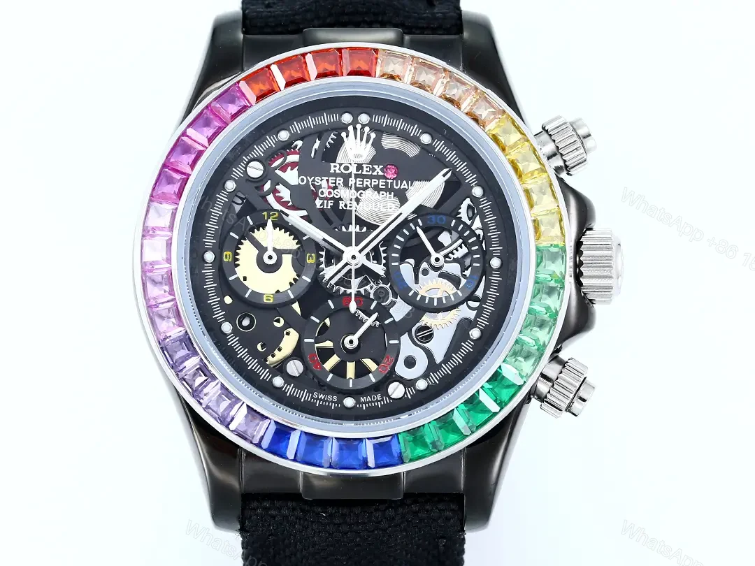 View 2 of Rolex Daytona Rainbow Skeleton Black Strap replica 40MM Fabric Strap Edition RG-DAYTONA-RAINBOW-SKELETON-BLACK-STRAP-40