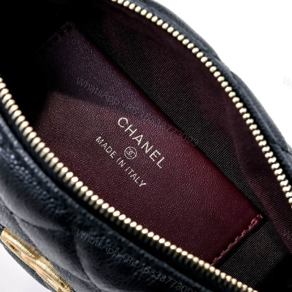 View 7 of Compact Black Quilted Mini Bag with Gold Hardware, Crossbody Style