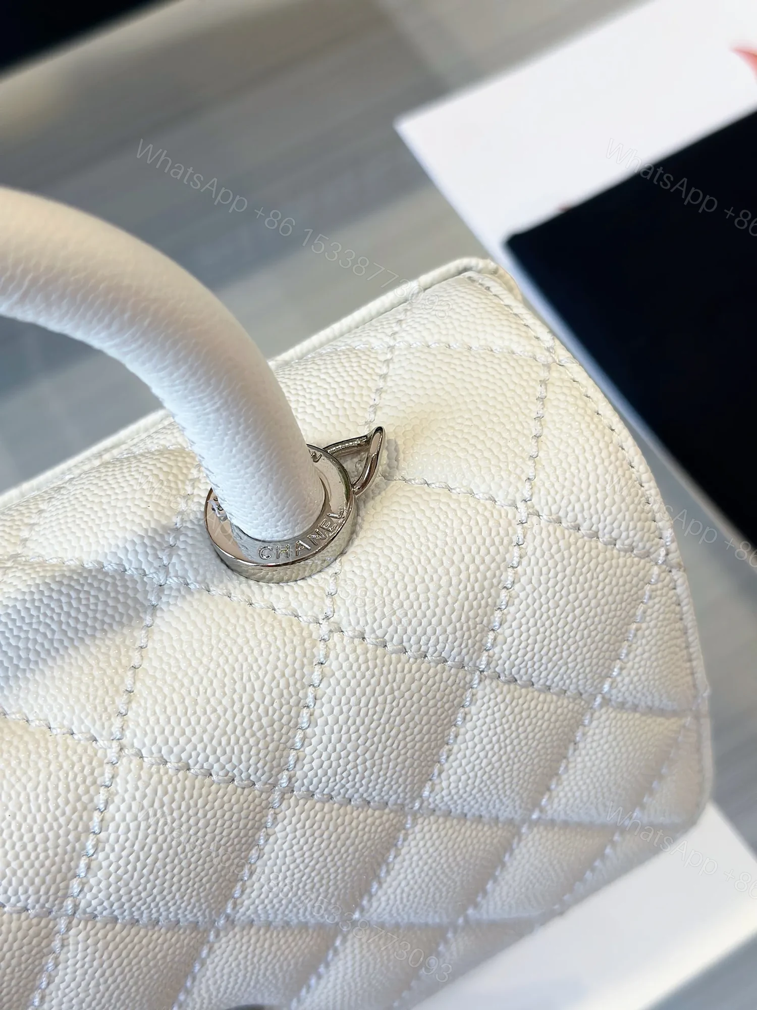 View 3 of Chanel Coco Handbags Leather White With Silver Lock Woman’s 23cm