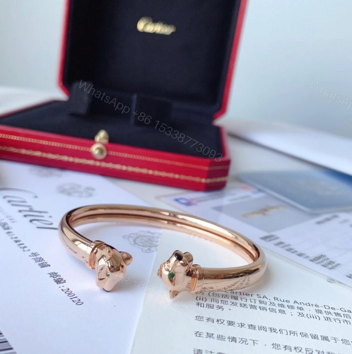 View 3 of 18K Rose Gold Panthere De Cartier Cuff Bracelet Vintage