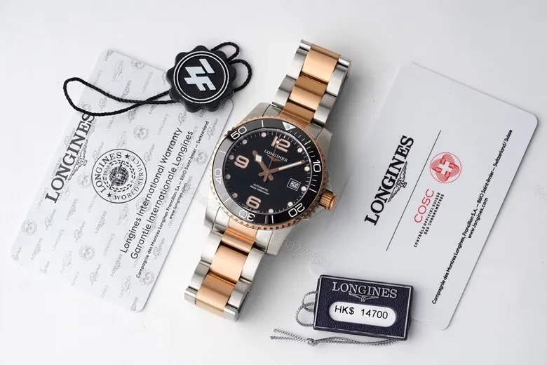 View 9 of Longines Conquest Diver Watch Black Dial Two Tone Stainless Steel and Rose Gold Bracelet Automatic