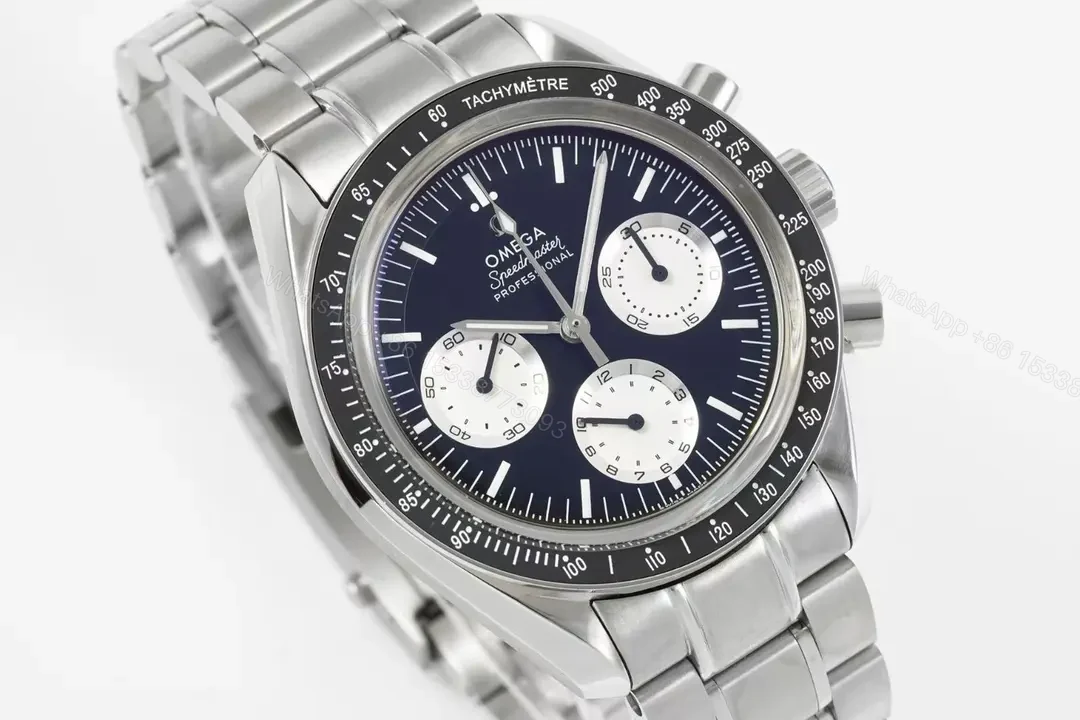 View 3 of Omega Speedmaster Professional Chronograph Watch Blue Dial Stainless Steel Automatic 9300 Movement 44mm Case Sapphire Crystal Water Resistant