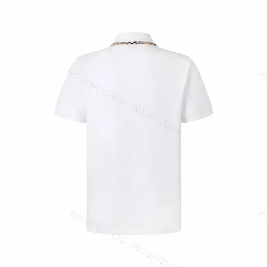 View 7 of White Cotton Polo Relaxed Fit with Burberry Check Trim Polo Shirt