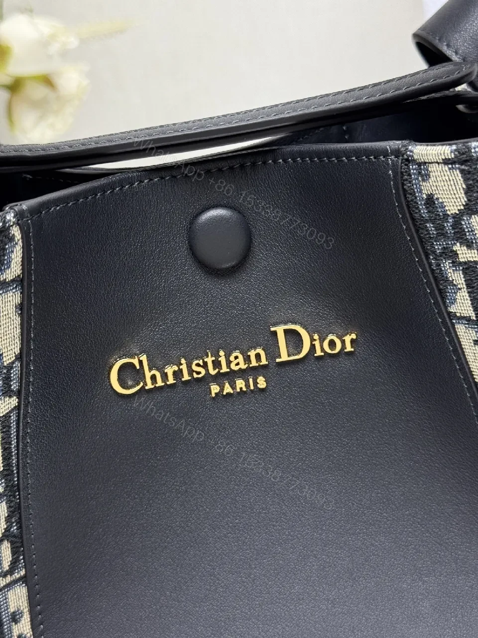 View 8 of Structured Black Leather Monogram Mini Bag with Gold Hardware