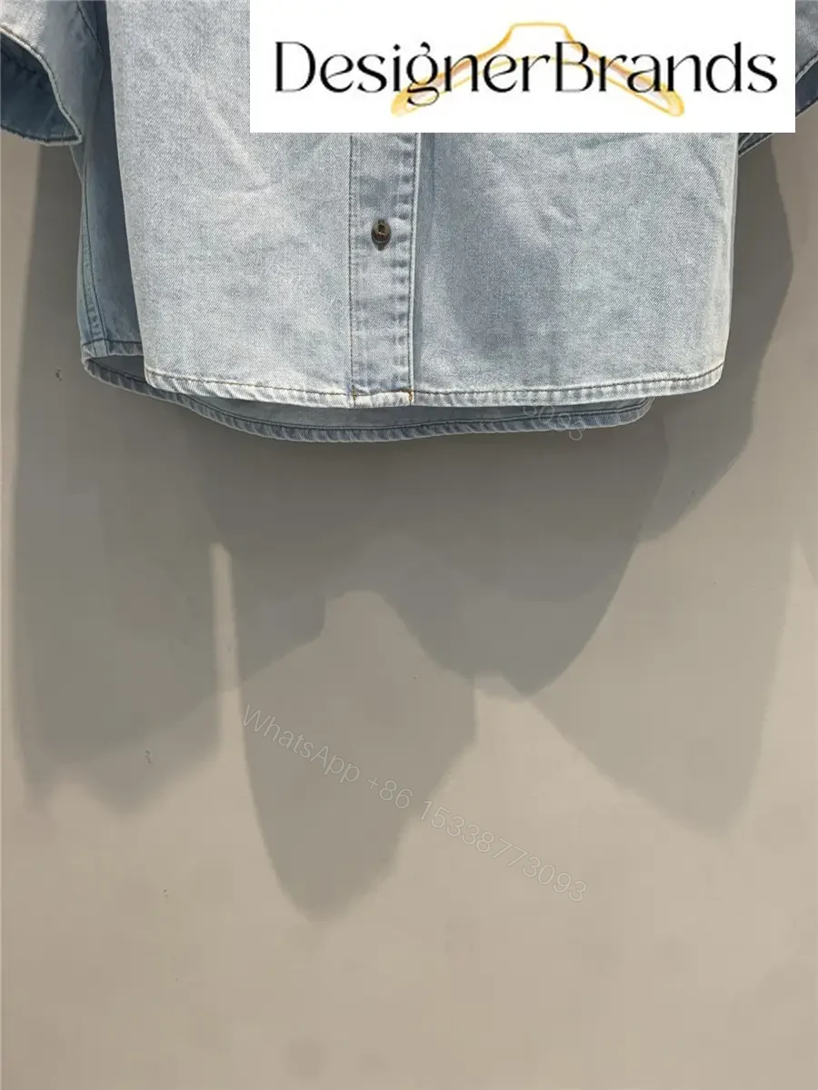 View 3 of LOEWE Paula Ibiza Anagram Embroidered Cropped Denim Shirt