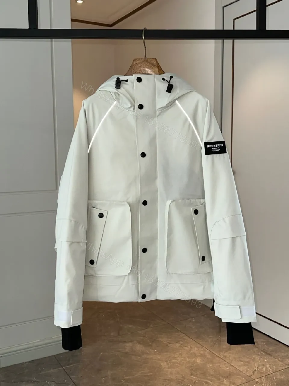 View 10 of White Weatherproof Parka with Leather Trim