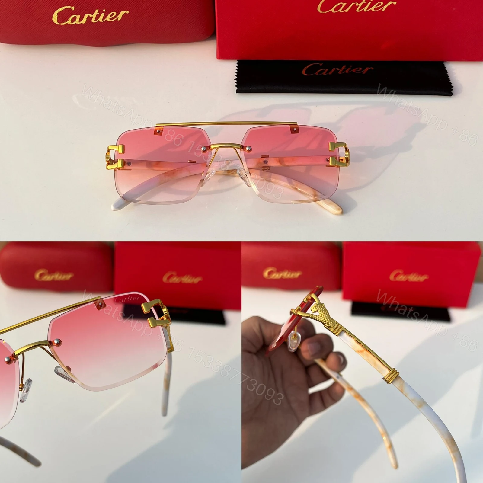 View 6 of Cartier CT098 Gold-Toned Pink Gradient Sunglasses