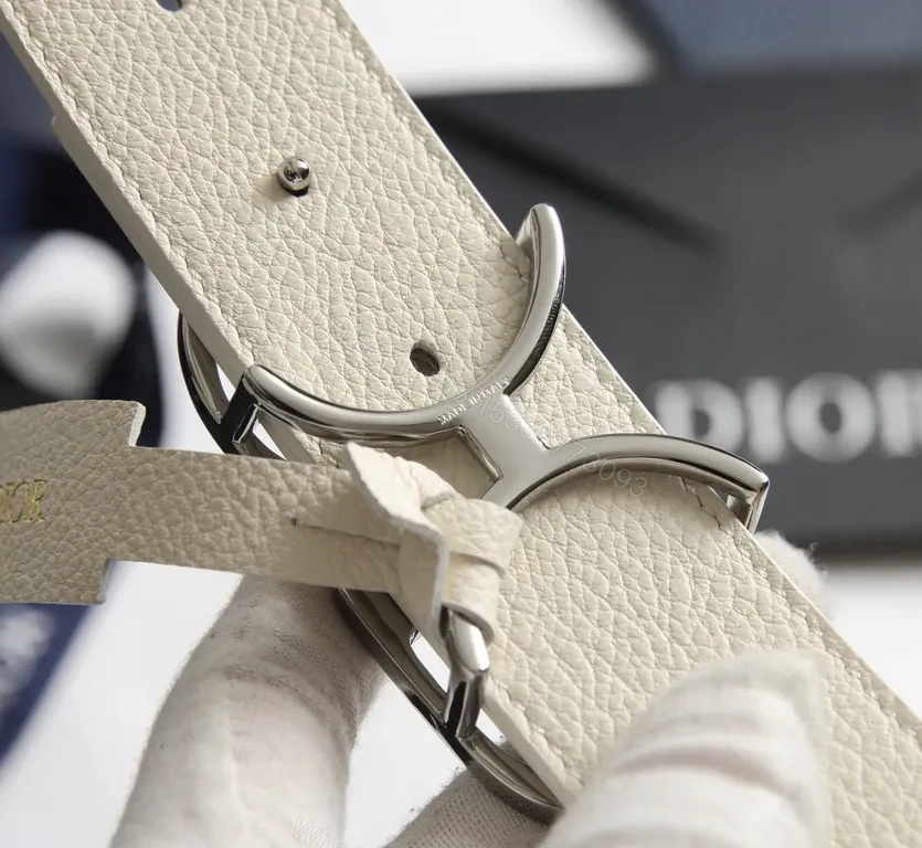 View 6 of Cream Leather Dior-Inspired Double-Ring Belt - Luxury Calfskin
