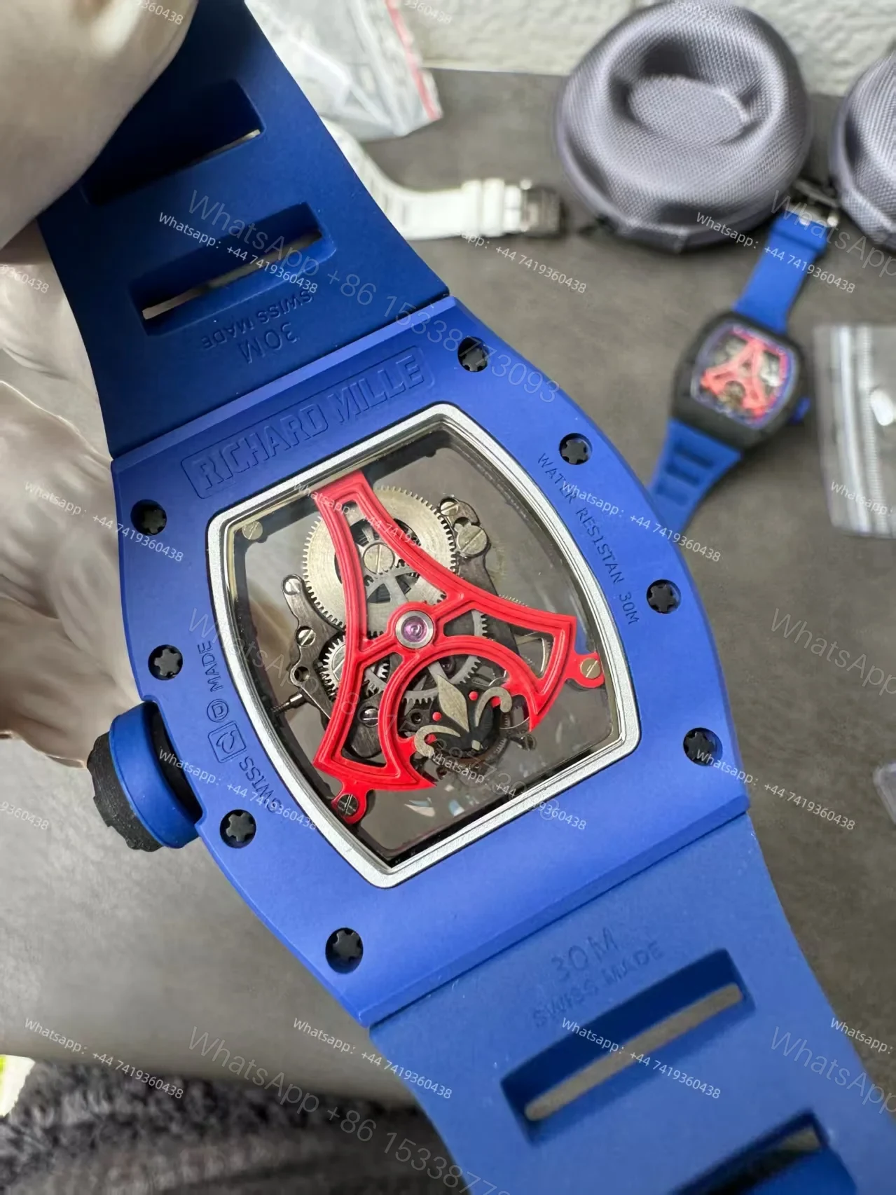 View 11 of Super Clone Richard Mille RM52-03 Blue Ceramic Paris Saint-Germain Skeleton Tourbillon 1:1 Replica Watch