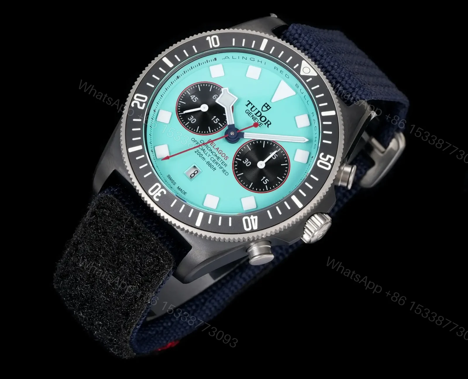 View 6 of Tudor Pelagos Chronograph Turquoise Dial Navy Fabric Strap Premium 43MM M25807KN-0001