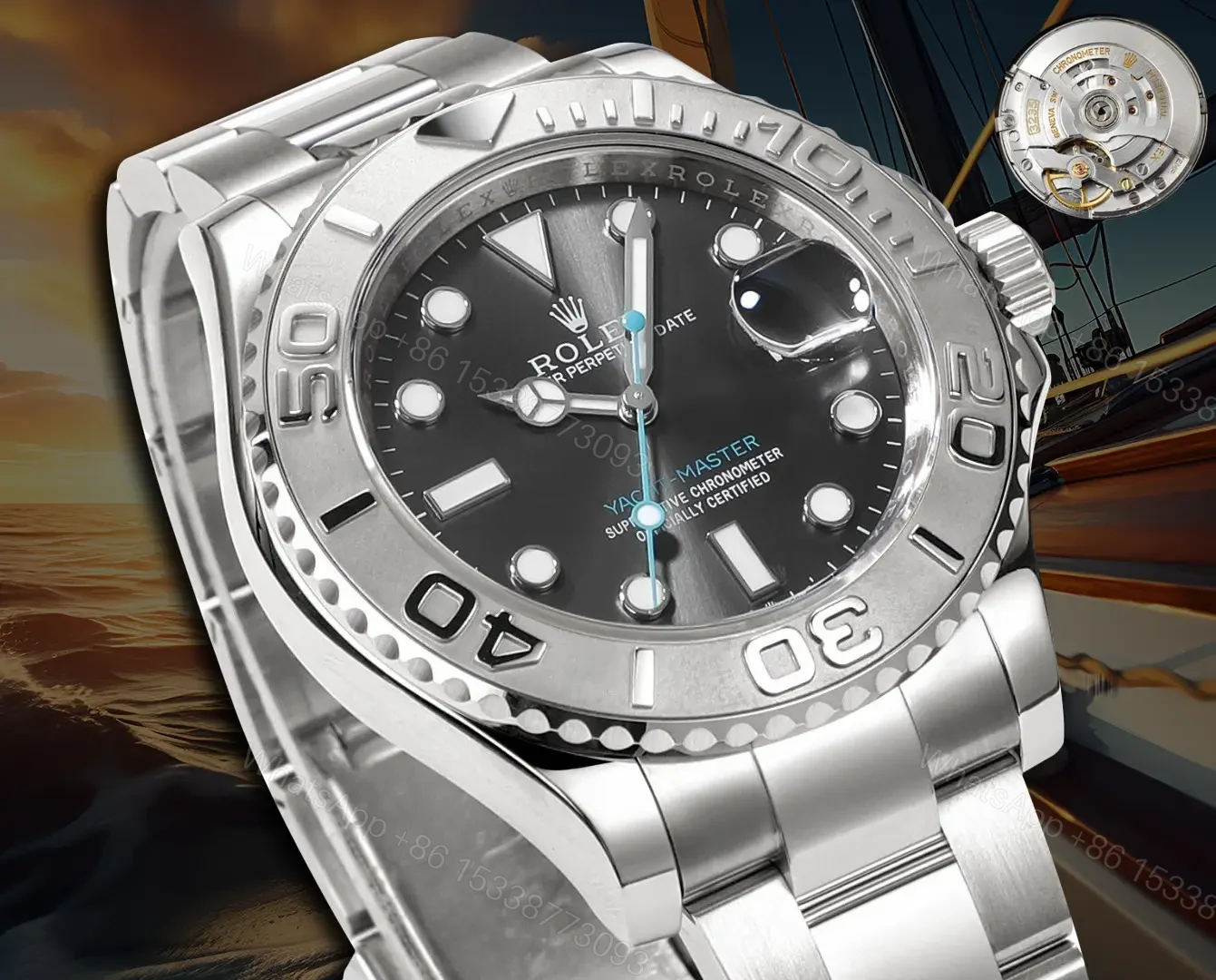 View 6 of Fake Rolex Yacht-Master 37 Rhodium Platinum Bezel 268622-0001