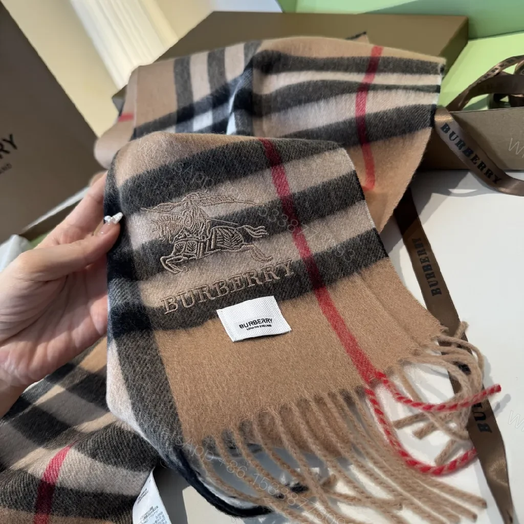 View 7 of Camel Check Scarf — Premium Knit, Fringed Edges, Timeless Luxury