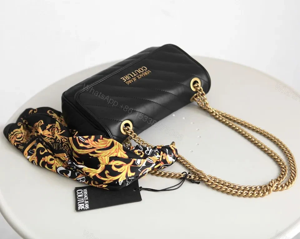 View 3 of Versace Jeans Couture Quilted Flap Bag with Gold Chain Strap