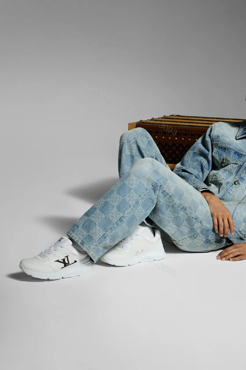 View 4 of White Leather Minimal Sneakers with LV-Inspired Accent