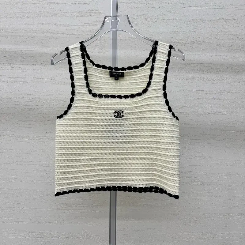 Ivory Knit Crop Top with Black Piping, Luxe Knitwear Top — view 1