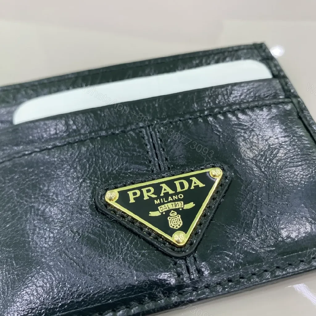 View 4 of Black Leather Compact Cardholder, Gold Logo, Minimalist, Central Bill Compartment, Cardholder
