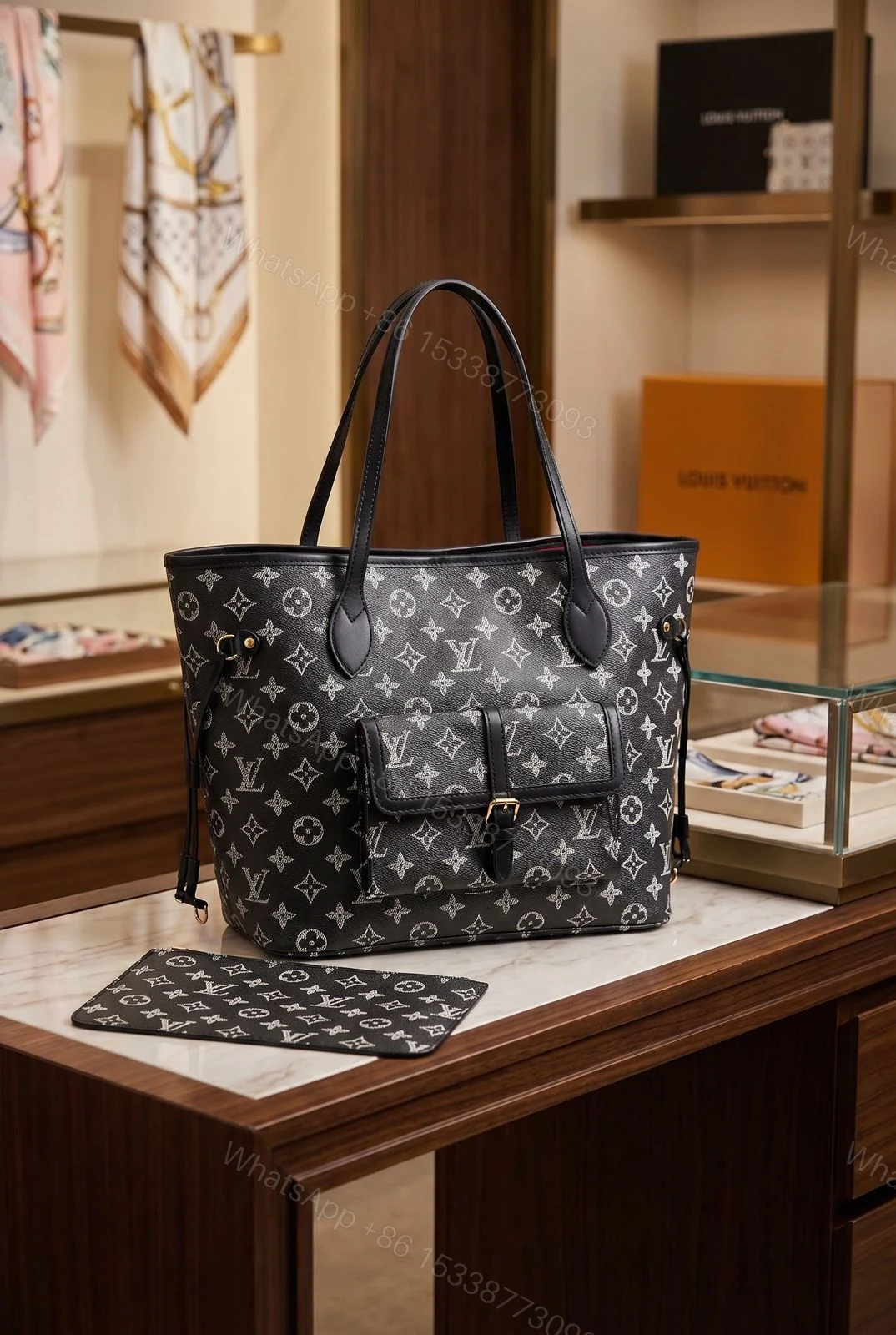 View 3 of Louis Vuitton Neverfull MM Monogram Canvas Tote Bag First Copy | AAA+ Replica