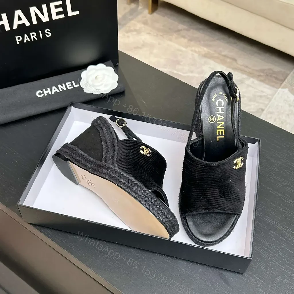 View 8 of Chic Black Textured Slingback Sandals with Gold Logo
