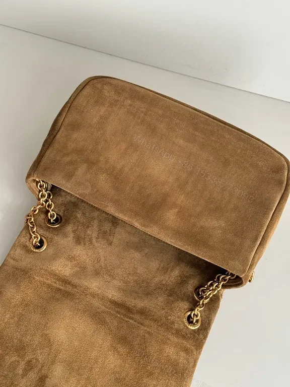 View 4 of Soft Suede Quilted Shoulder Bag Gold Chain â€” Everyday Luxe Bag