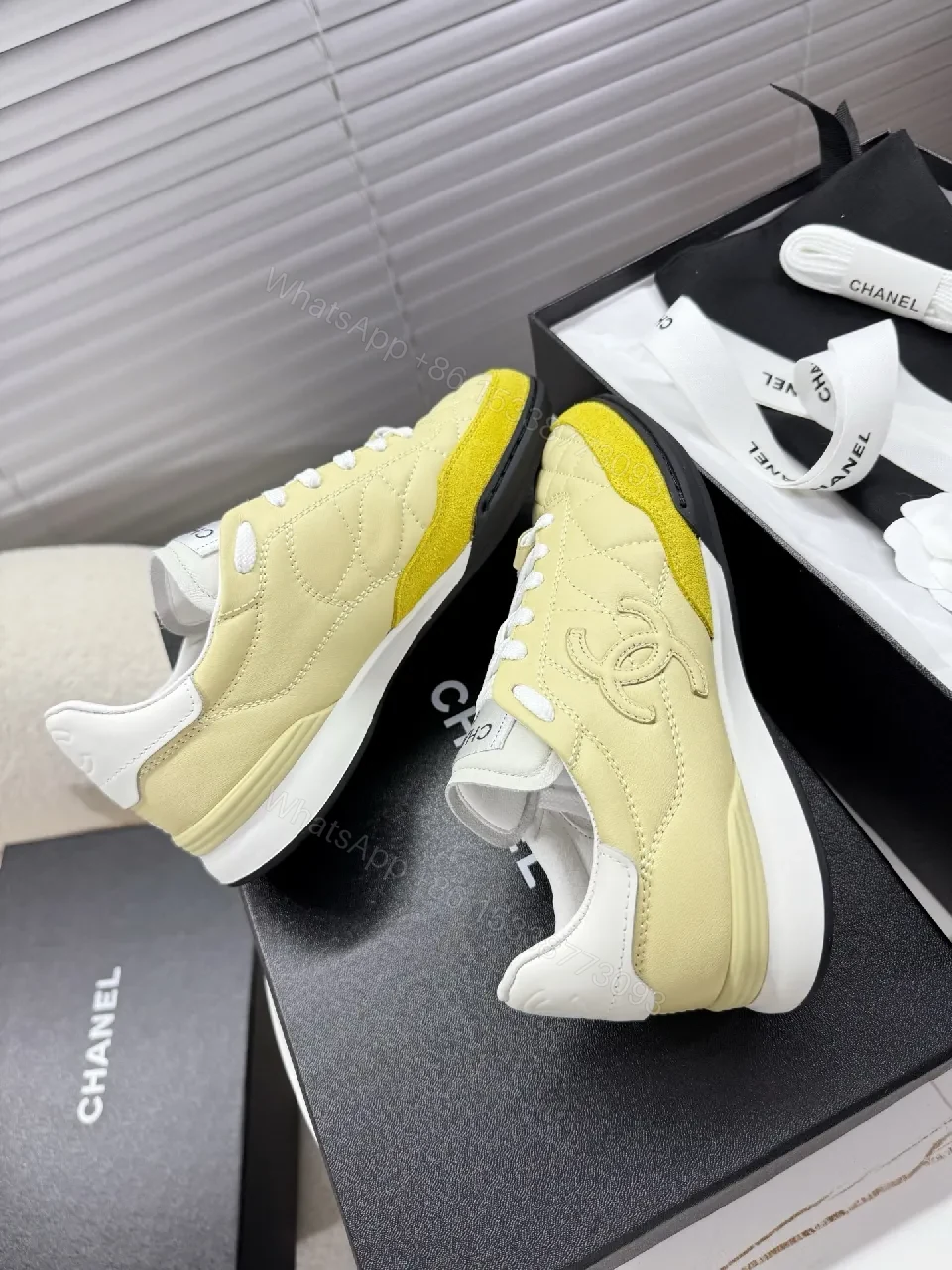 View 7 of Quilted Yellow Suede Low-Top Sneakers: Luxe Streetwear Style