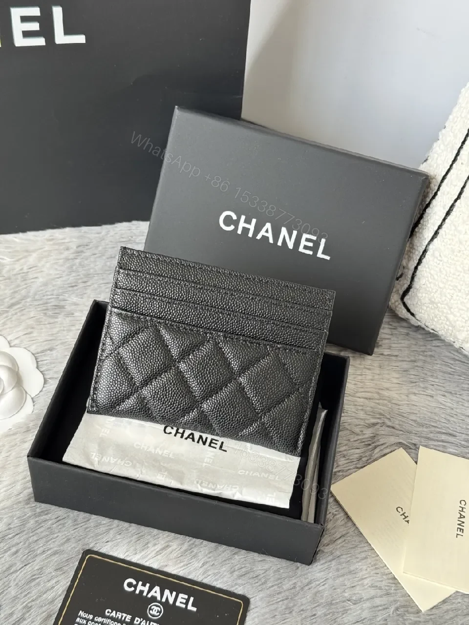 View 2 of Quilted Black Card Case Wallet – Luxury Leather, Slim Clutch