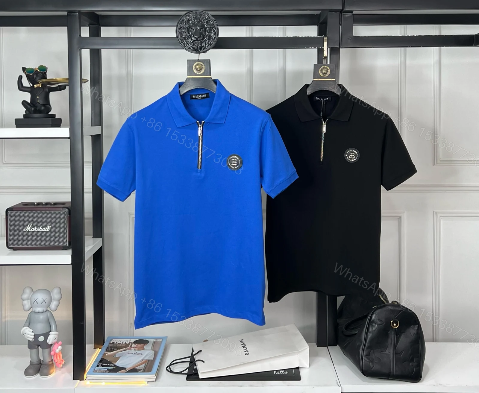 View 3 of First Copy BALMAIN Premium Zip Collar T-Shirt
