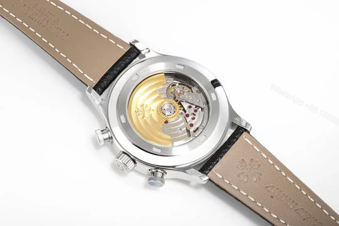 View 7 of Patek Philippe 5924G White Dial Multi Function Chronograph Watch with Black Italian Leather Strap