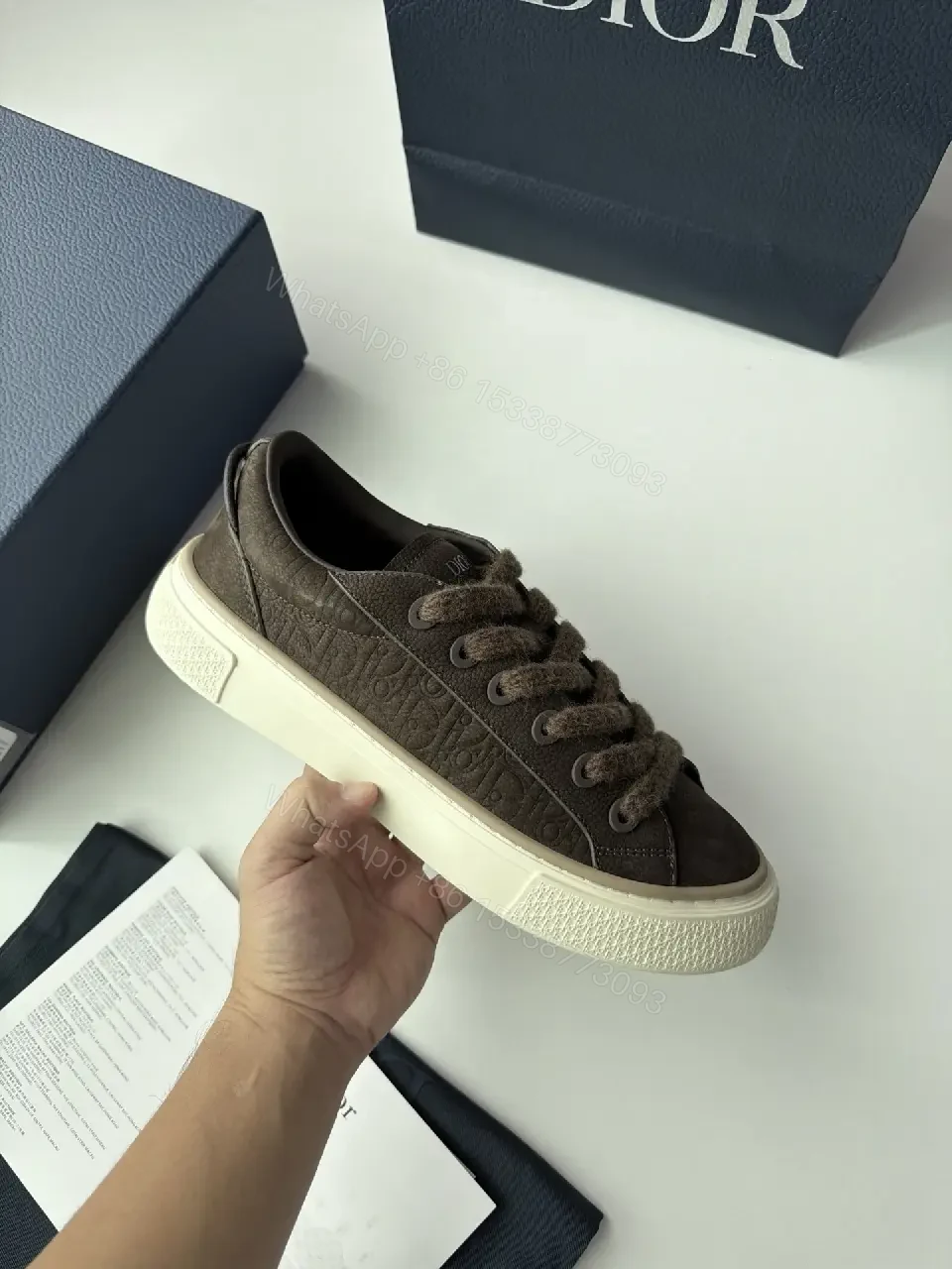 View 6 of Brown Leather Sneakers Canvas Casual Dior Branding Sneaker