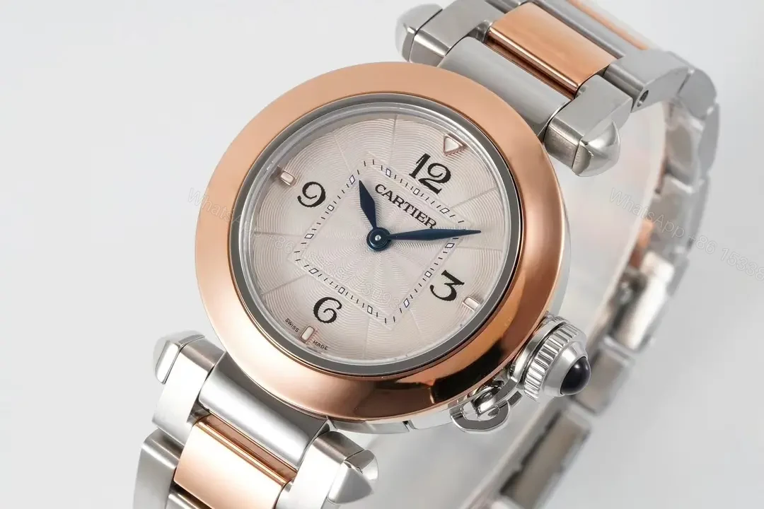 View 2 of JF Factory Cartier Pasha de Cartier Women’s Watch – Two-Tone Stainless Steel and Rose Gold, 30mm, White Dial, Quick-Release Stainless Steel and Calf Leather Straps, Swiss Quartz Movement Cal.157