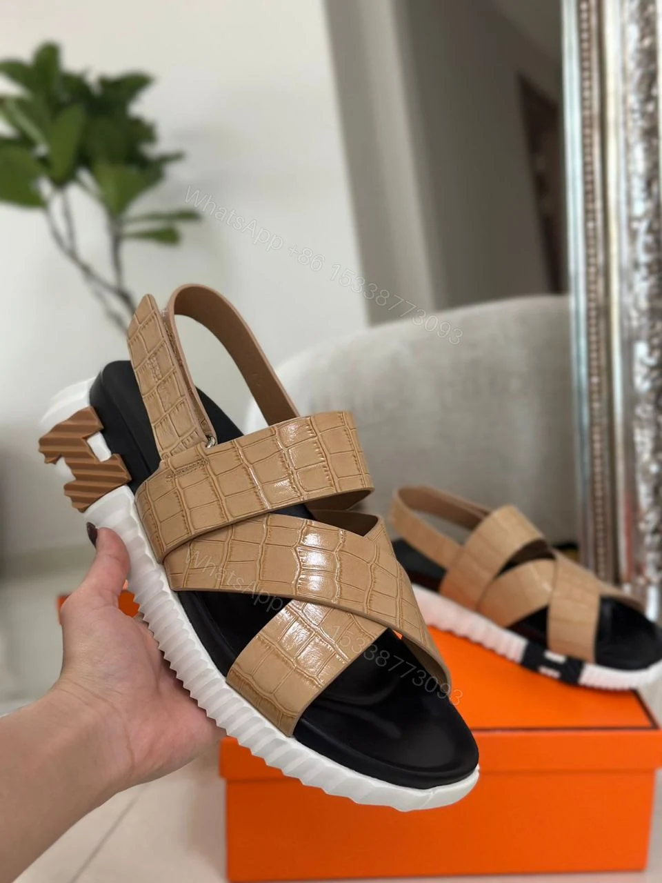 Design Hermes Black Leather Electric Flat Sandals — view 1