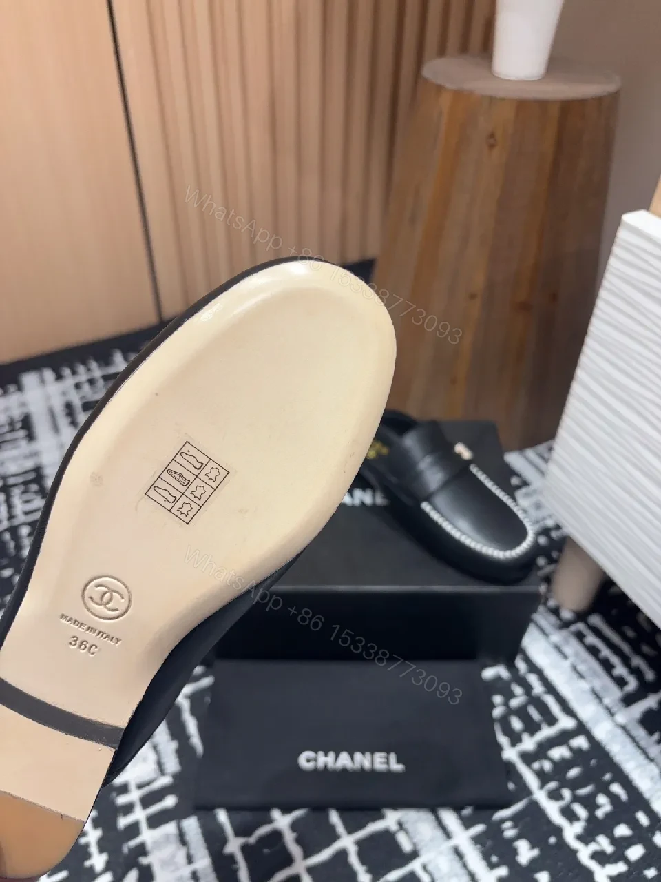 View 6 of Pearl-Trim Leather Mules – Black, Gold Hardware, Luxury Style