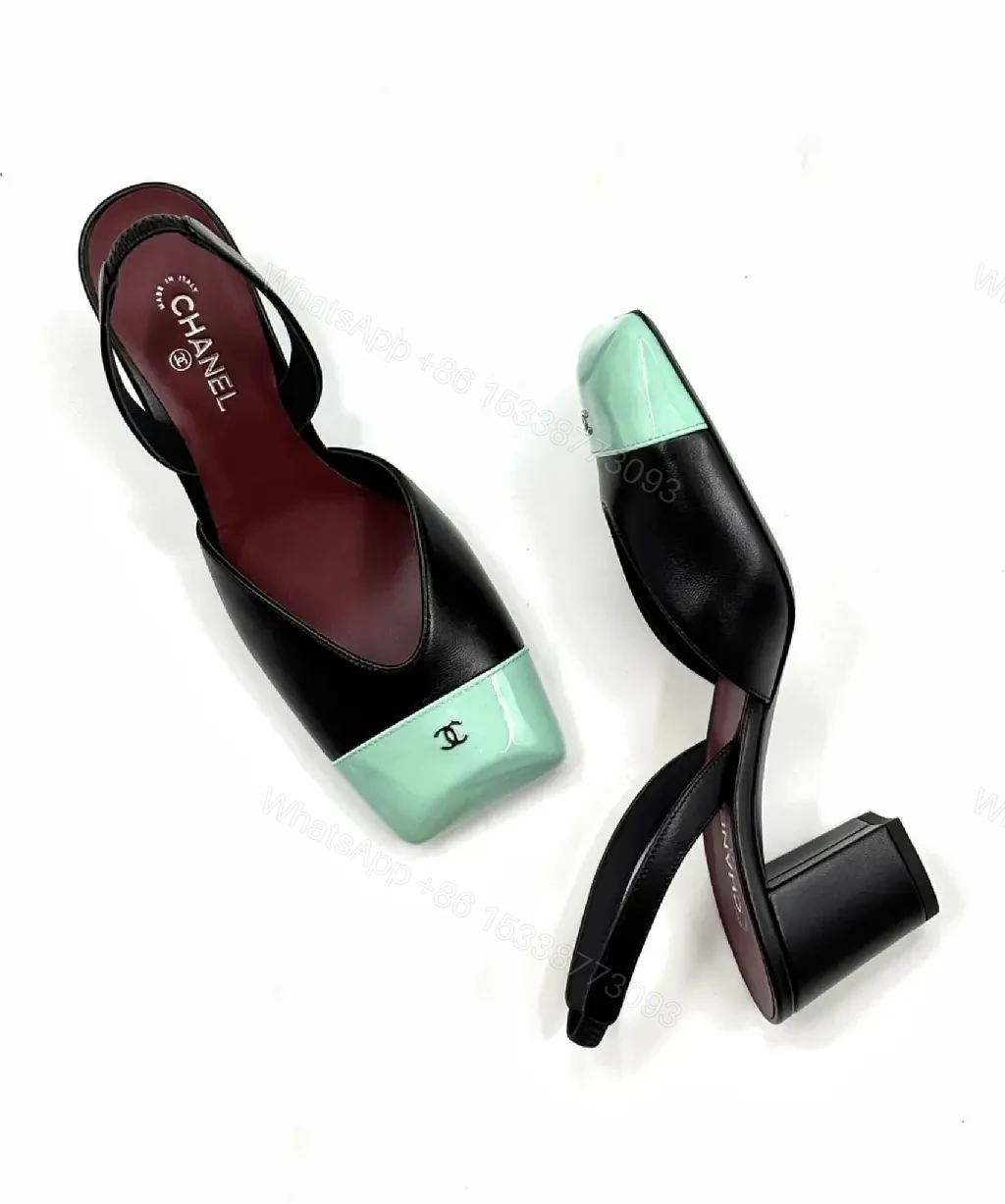 View 2 of Color-Block Block-Heel Sandals: Luxe Open-Toe Comfort