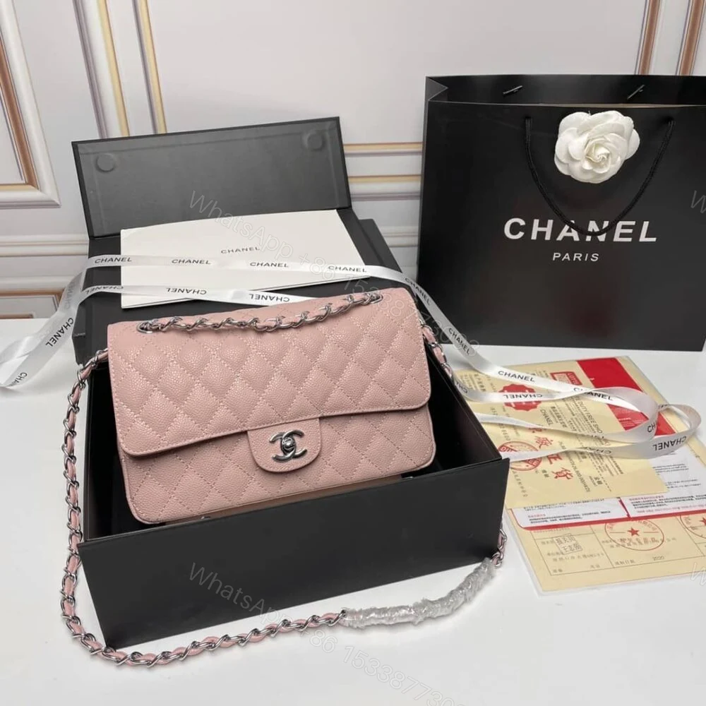 View 2 of Chanel Medium Classic Flap Bag Silver Hardware Pink 25Cm