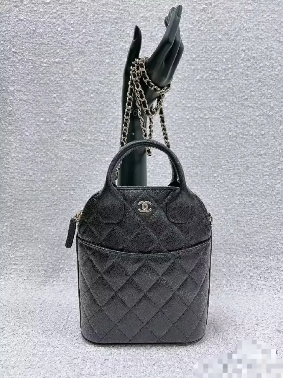 View 2 of Black Quilted Mini Tote with Chain-Detail Handle - Luxe Everyday Bag