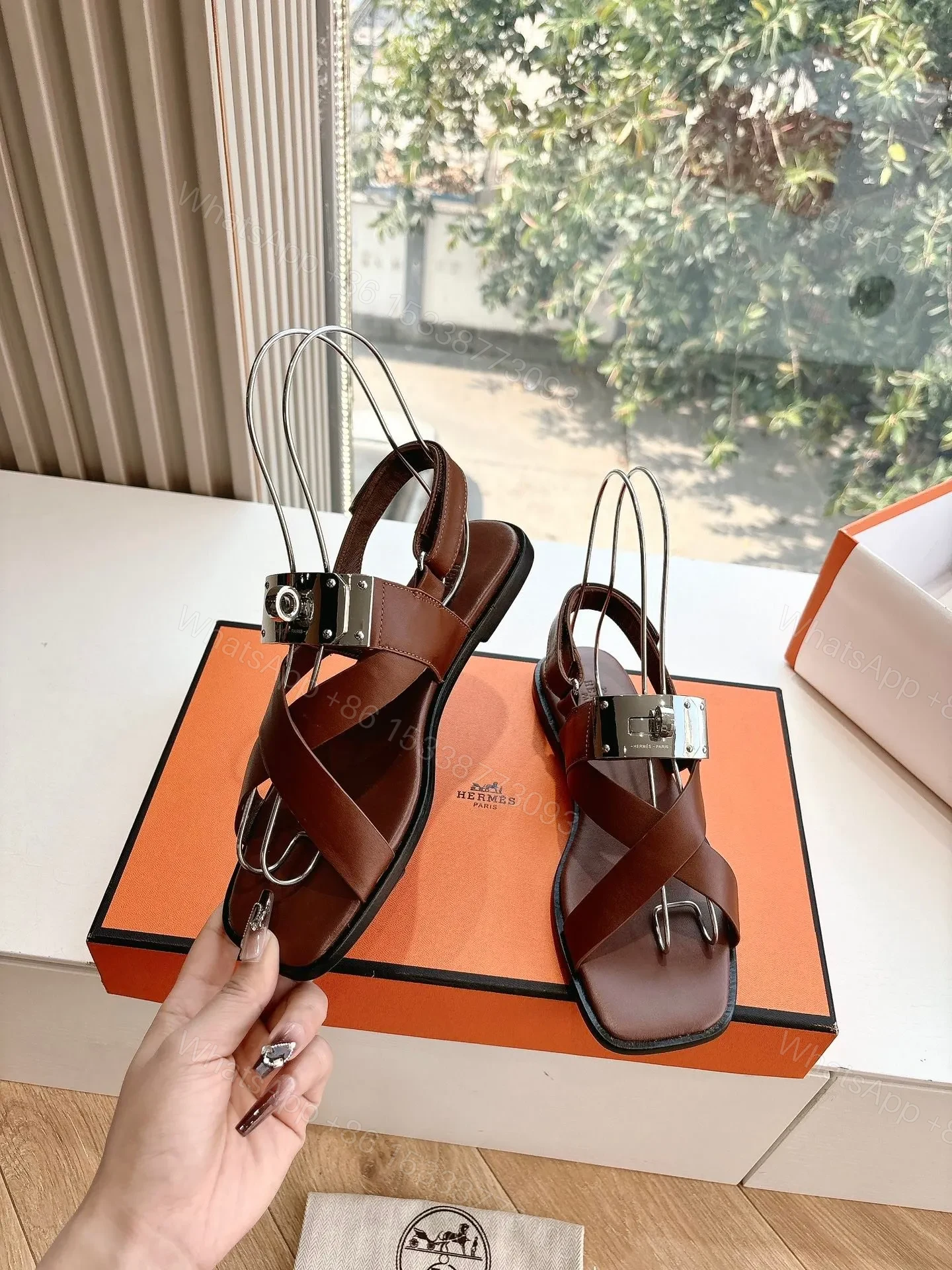View 6 of Hermes Women Brown Leather Sandals