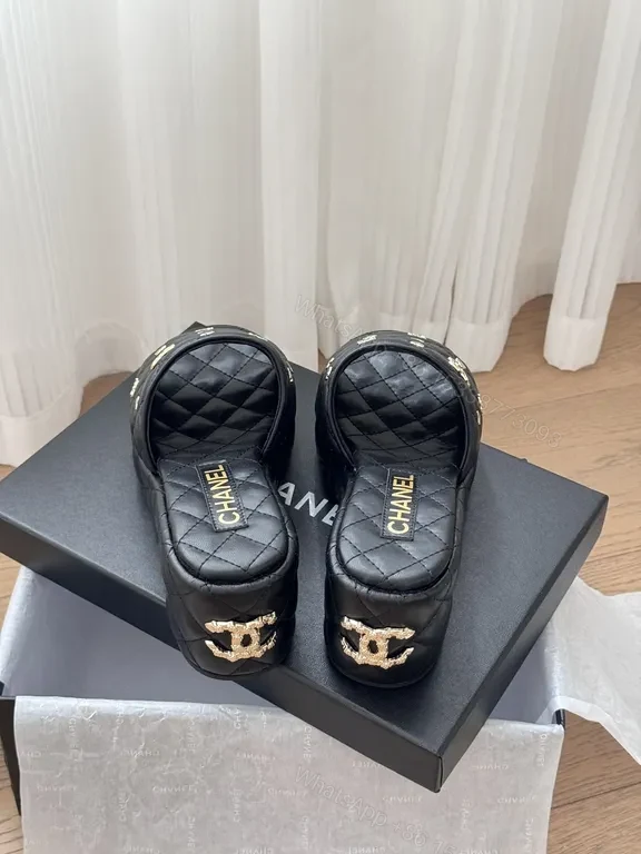 View 5 of Chanel-Inspired Quilted Slide Sandals with Gold Accents