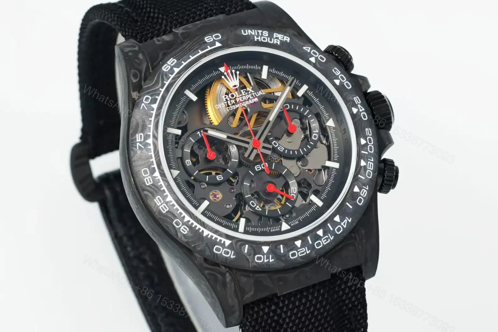 View 8 of Rolex Daytona Skeleton Chronograph Red Accents Red Hands Edition 40mm RLX-DAYTONA-SKELETON-40MM-RED-ACCENTS-CHRONOGRAPH