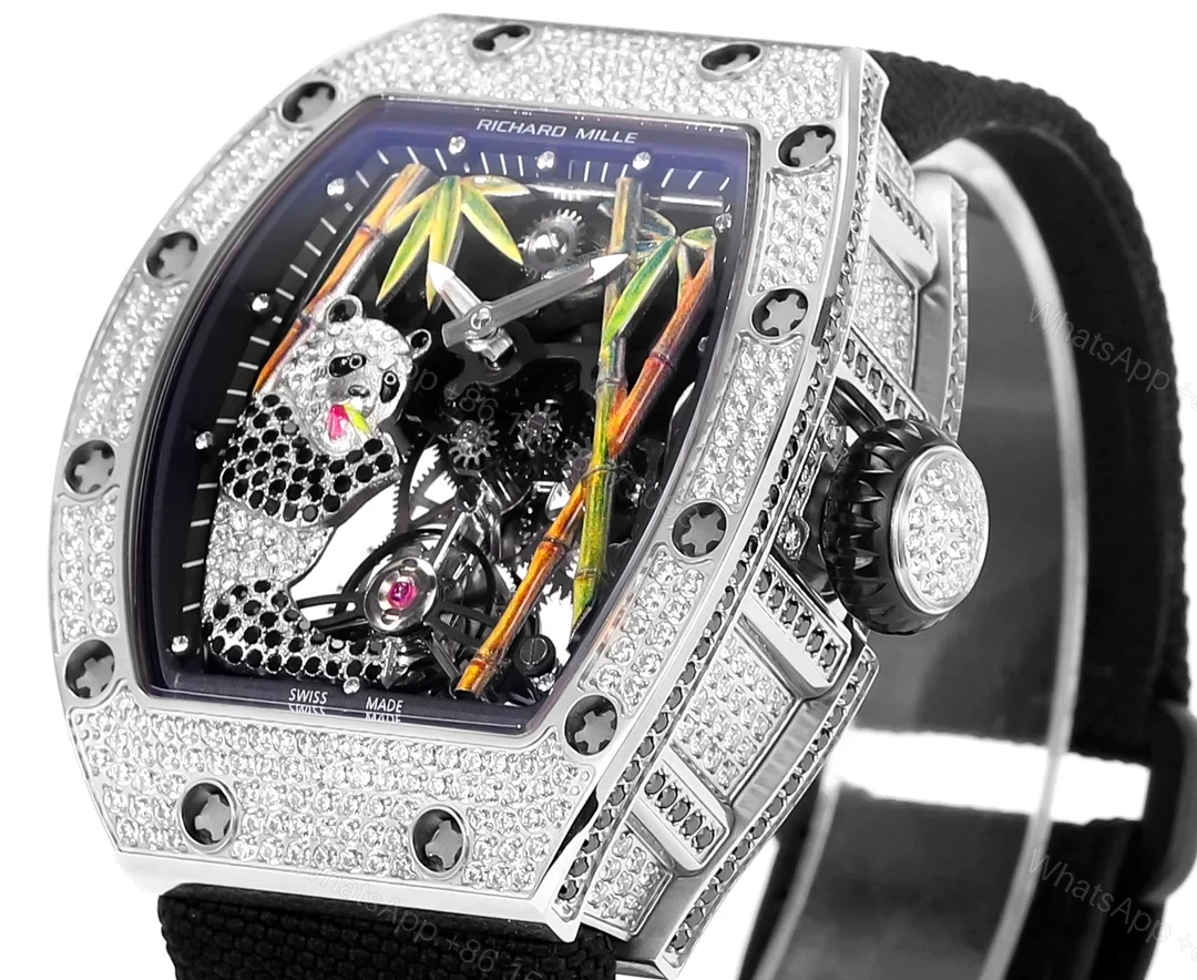 View 3 of Richard Mille RM26-01 Panda Tourbillon Watch National Treasure Panda Full Diamond Skeleton Dial 18K White Gold Art Mechanical Edition RM26-01-PND-NTG