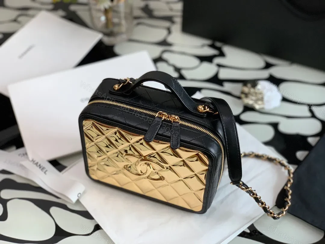 View 4 of Chanel Vanity Case Black Yellow Replica 1:1 Box Form Handbags 19cm